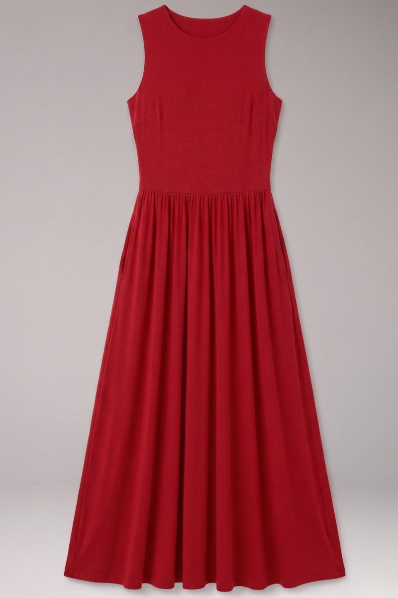 Women's Sleeveless Midi Dress with Pockets