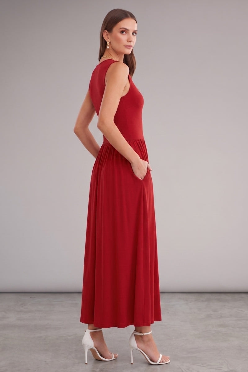 Women's Sleeveless Midi Dress with Pockets