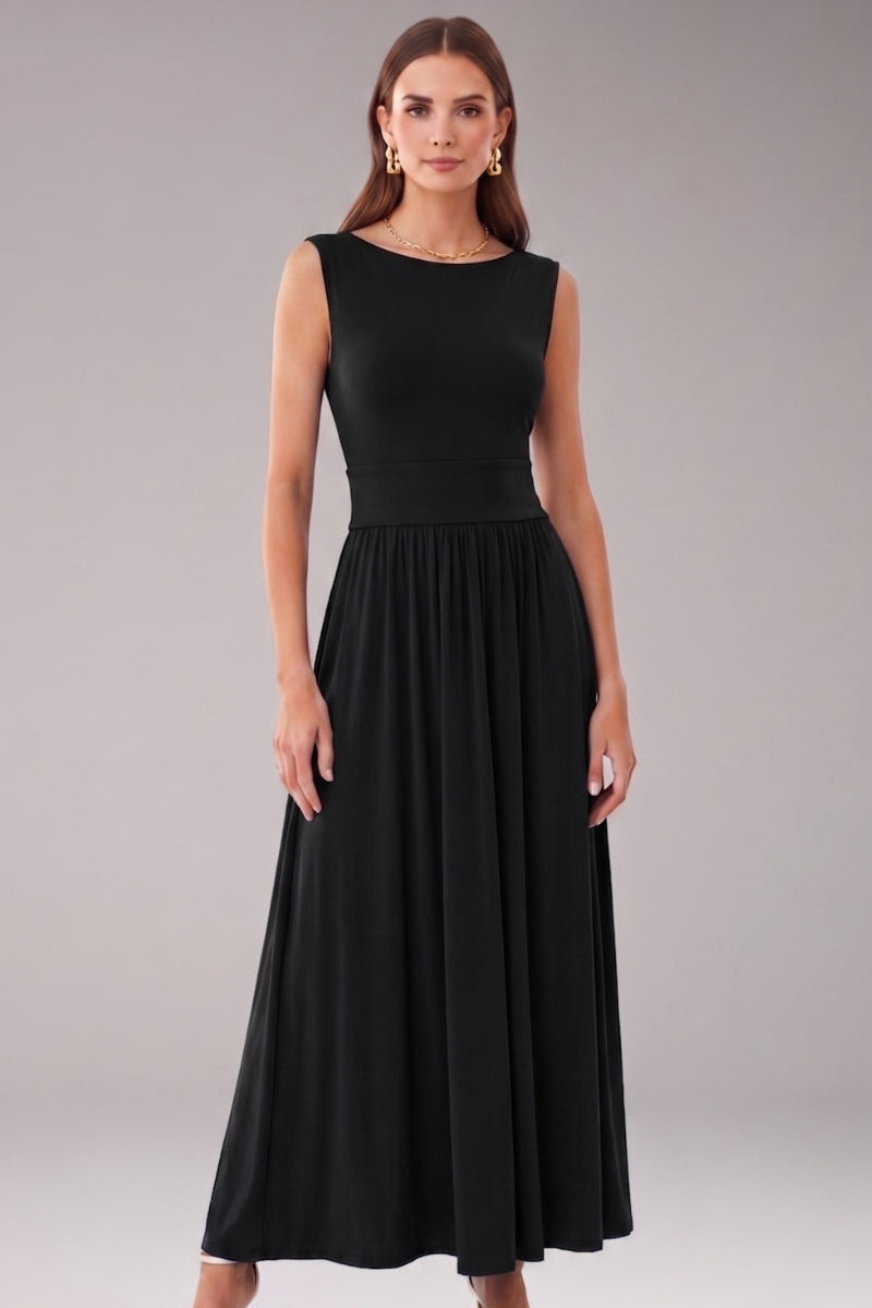 Women's Sleeveless Midi Dress with Pockets