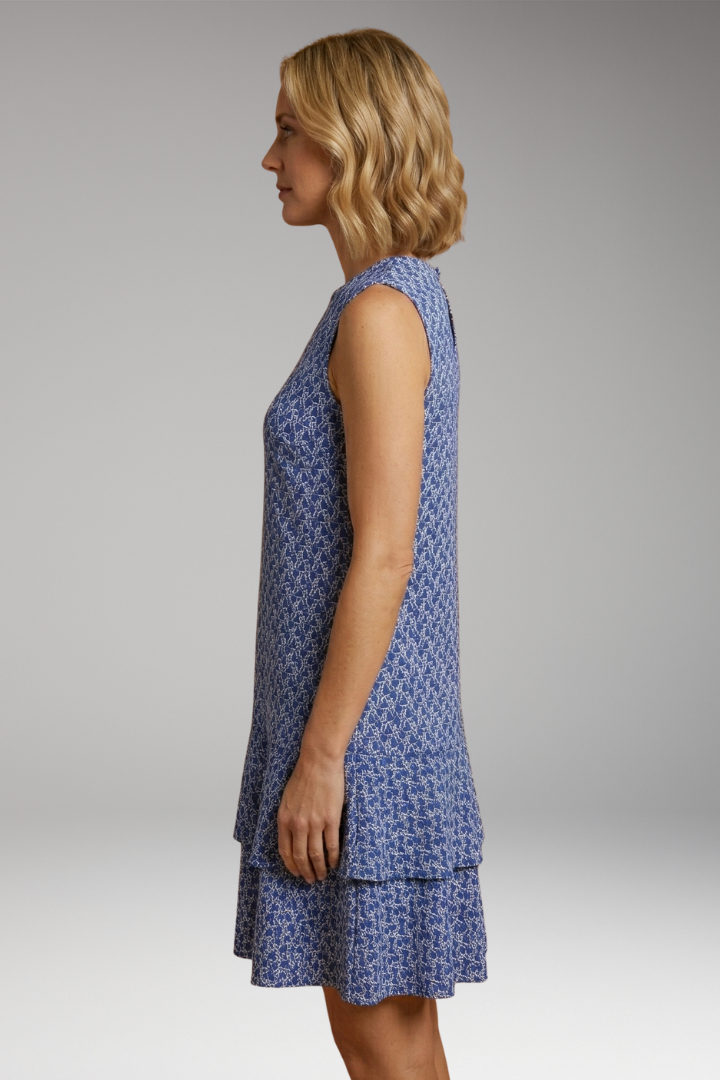 Women's Sleeveless Mini Dress with Abstract Print and Tie-Front Detail