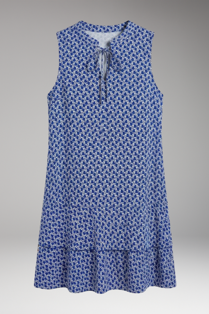 Women's Sleeveless Mini Dress with Abstract Print and Tie-Front Detail