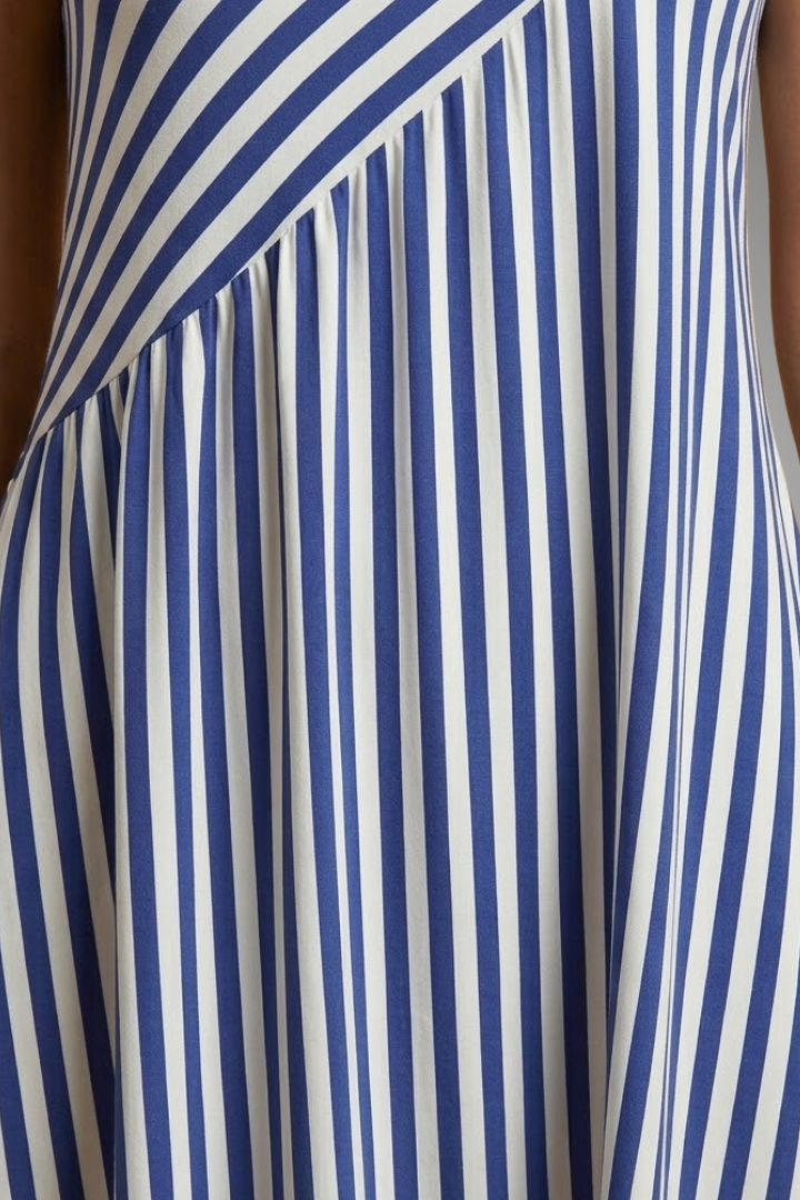 Women's Sleeveless Striped Summer Midi Dress with Breathable Fabric