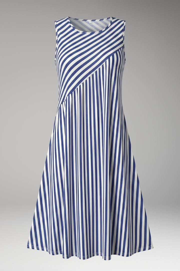 Women's Sleeveless Striped Summer Midi Dress with Breathable Fabric