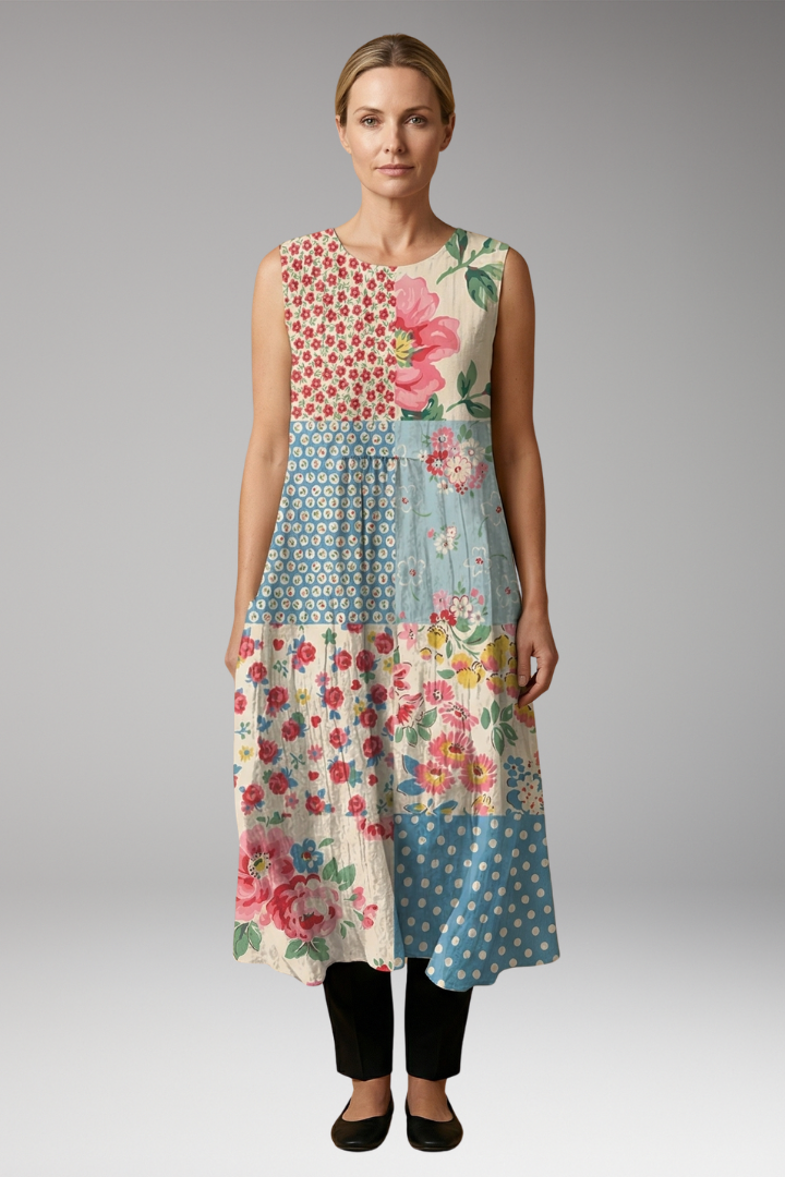 Women's Sleeveless Summer Midi Dress with Lightweight Linen Blend