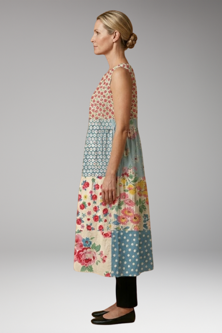 Women's Sleeveless Summer Midi Dress with Lightweight Linen Blend
