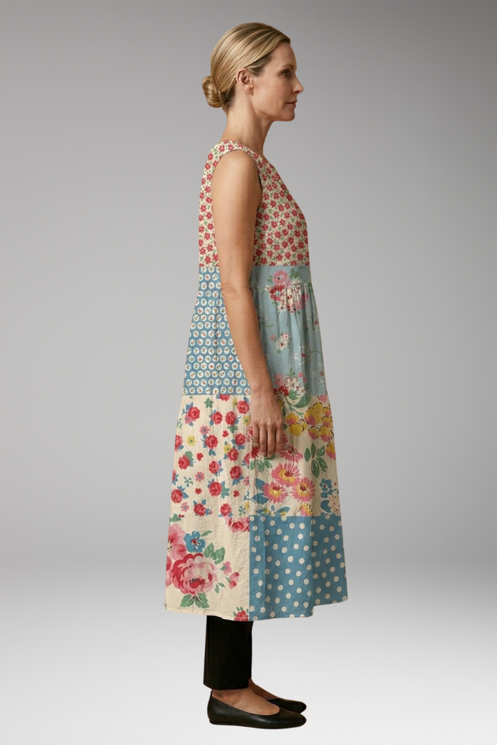 Women's Sleeveless Summer Midi Dress with Lightweight Linen Blend