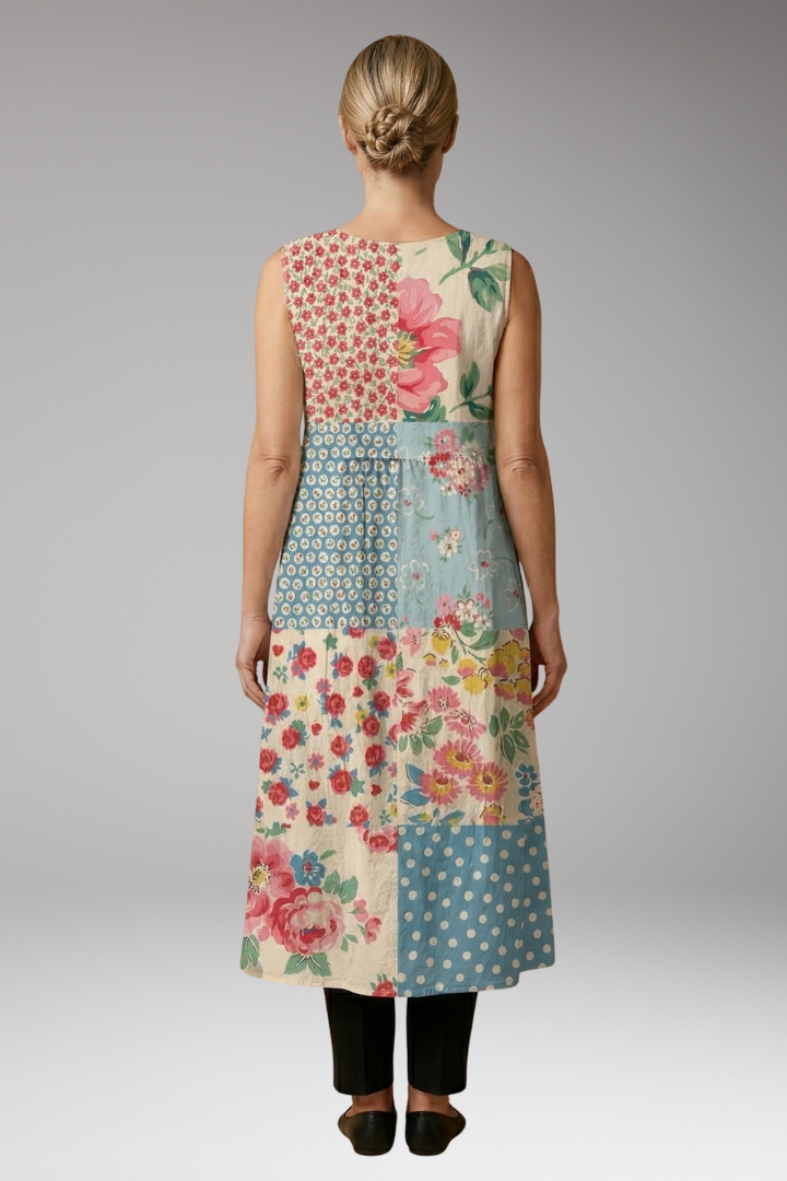 Women's Sleeveless Summer Midi Dress with Lightweight Linen Blend