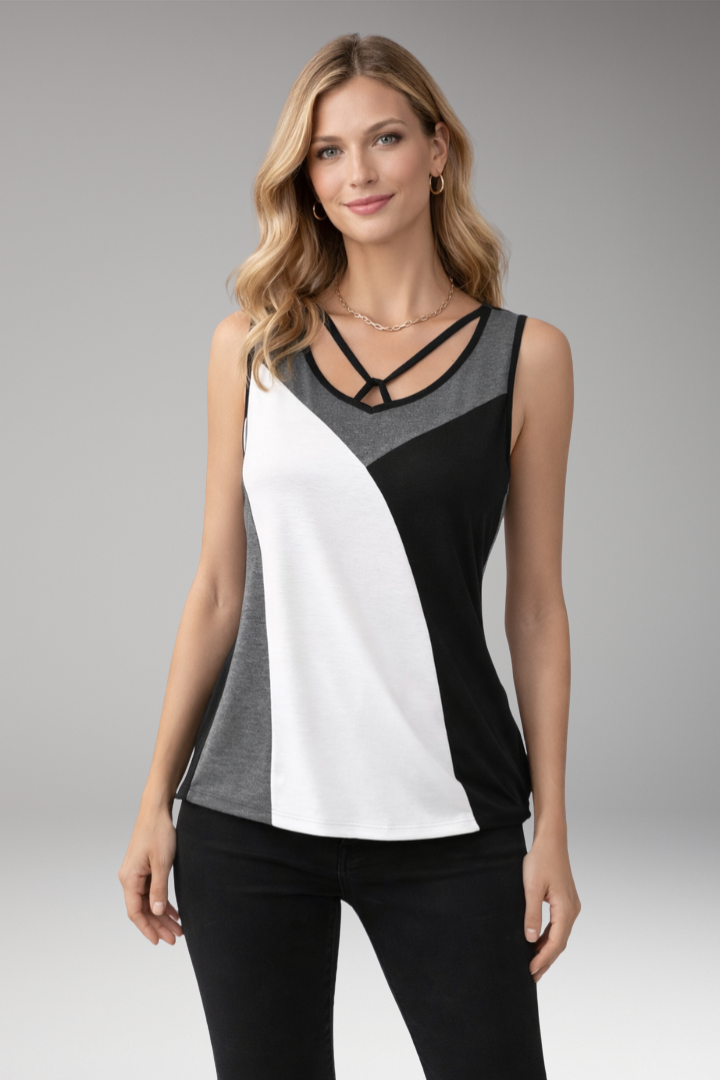 Women's Sleeveless Top with Colorblock Design and Crisscross Straps