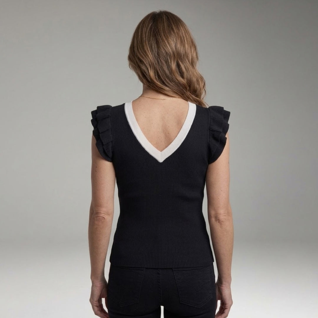 Women's Sleeveless Top with V-Neck and Ruffle Sleeves