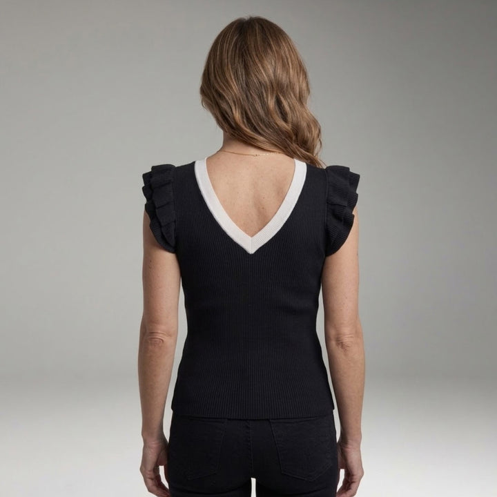 Women's Sleeveless Top with V-Neck and Ruffle Sleeves