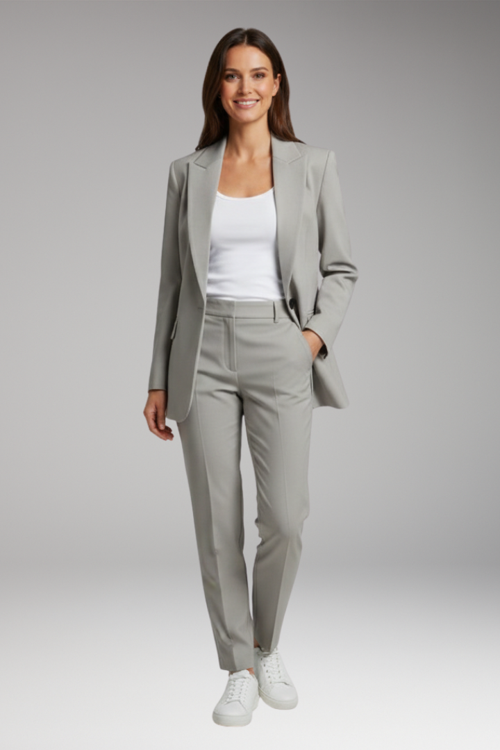 Women's Suit Set with Notched Blazer and Straight Trousers
