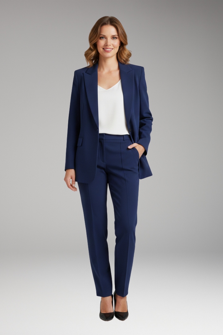 Women's Suit Set with Notched Blazer and Straight Trousers