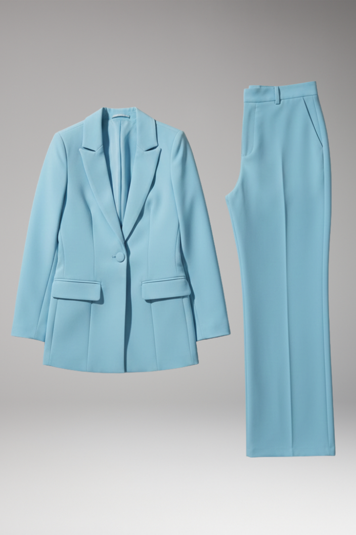 Women's Suit Set with V Neckline and Straight-Leg Trousers