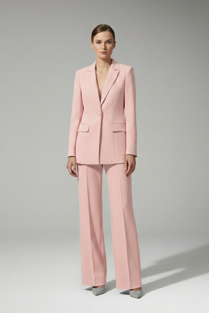 Women's Suit Set with V Neckline and Straight-Leg Trousers