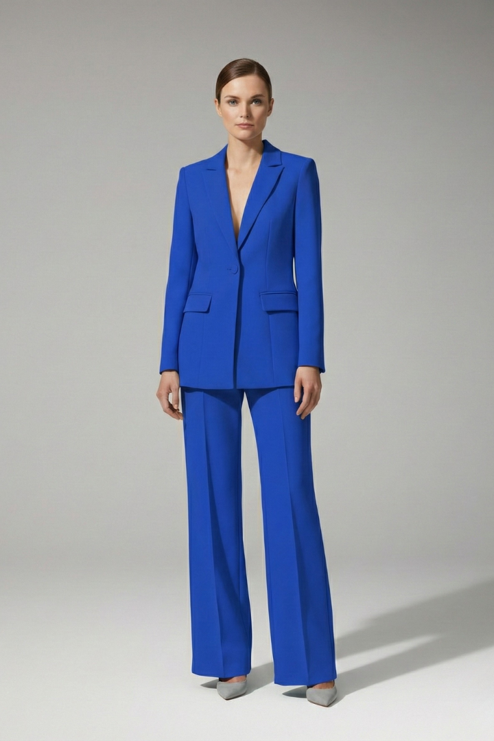 Women's Suit Set with V Neckline and Straight-Leg Trousers