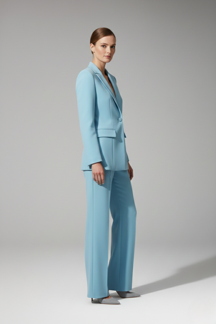 Women's Suit Set with V Neckline and Straight-Leg Trousers