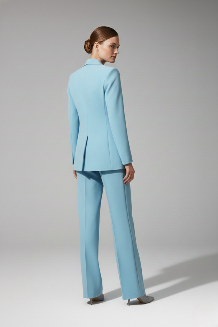 Women's Suit Set with V Neckline and Straight-Leg Trousers