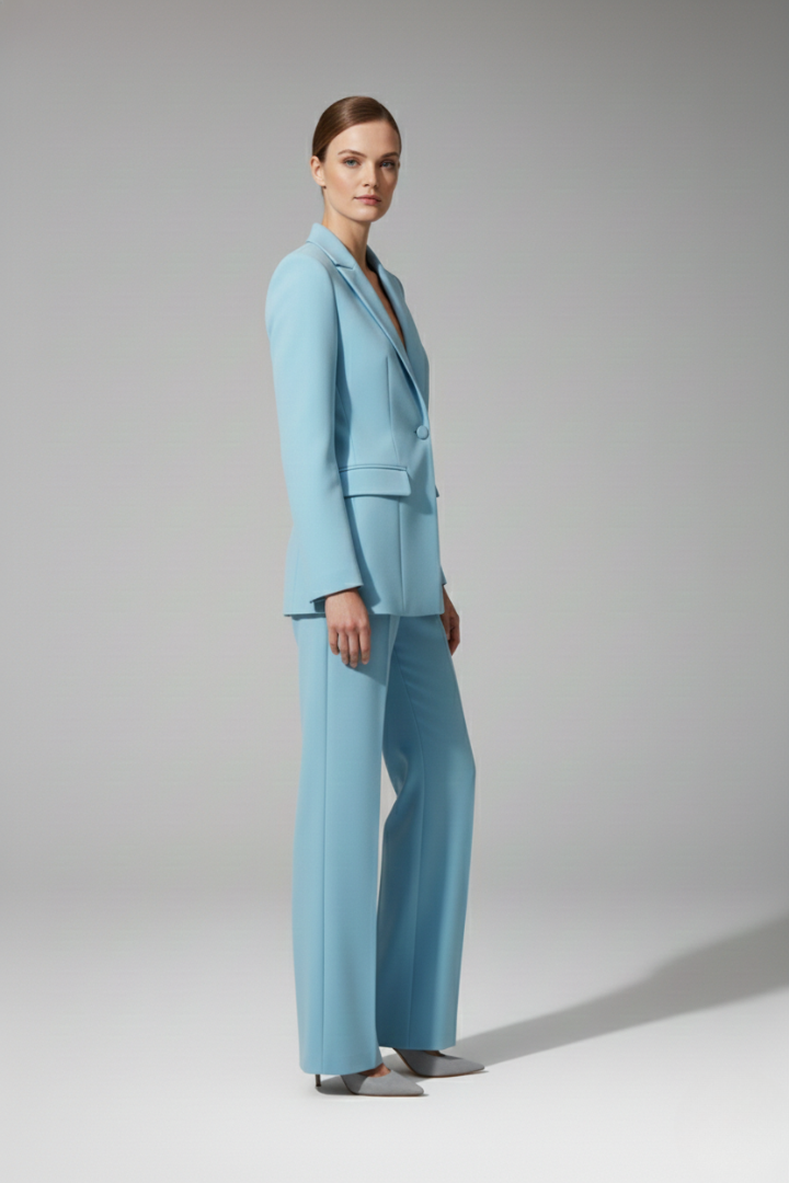 Women's Suit Set with V Neckline and Straight-Leg Trousers