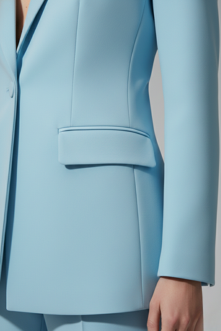 Women's Suit Set with V Neckline and Straight-Leg Trousers