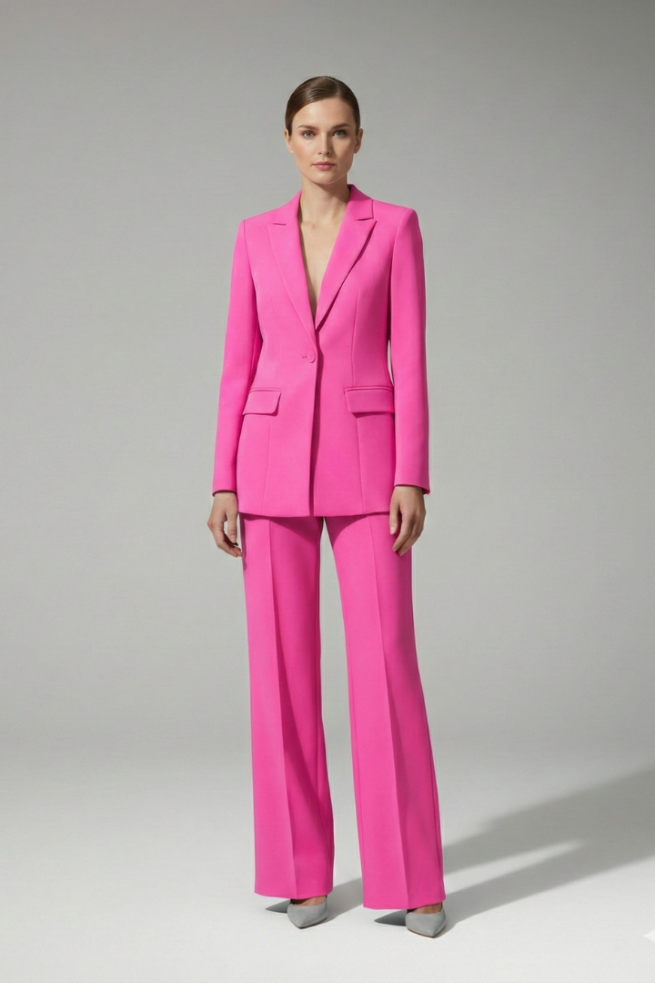 Women's Suit Set with V Neckline and Straight-Leg Trousers