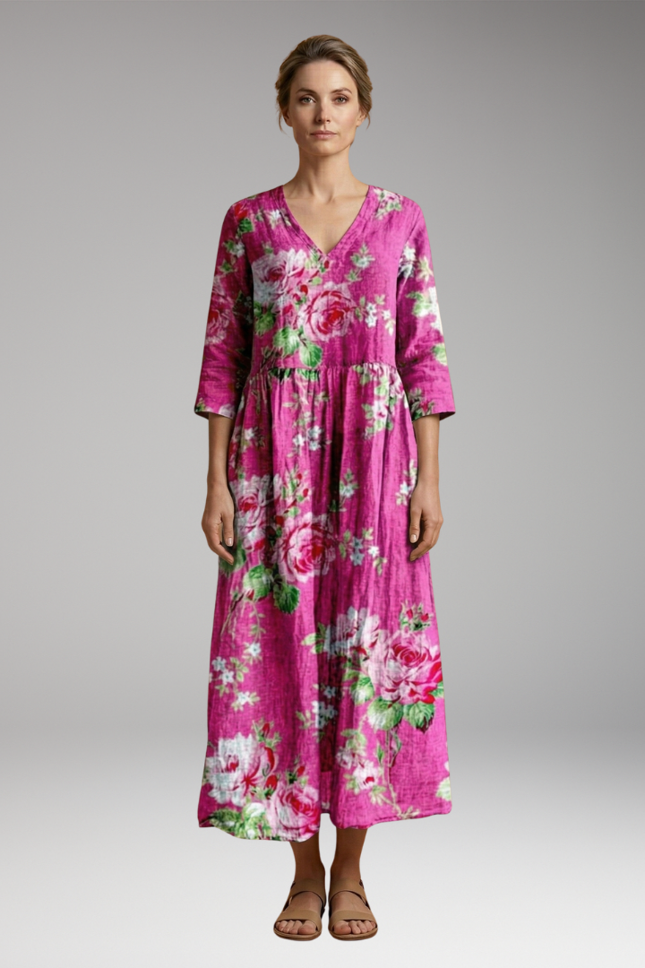 Women's Summer Maxi Dress with V-Neck and Floral Pattern