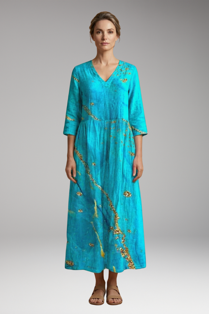 Women's Summer Maxi Dress with V-Neck and Floral Pattern