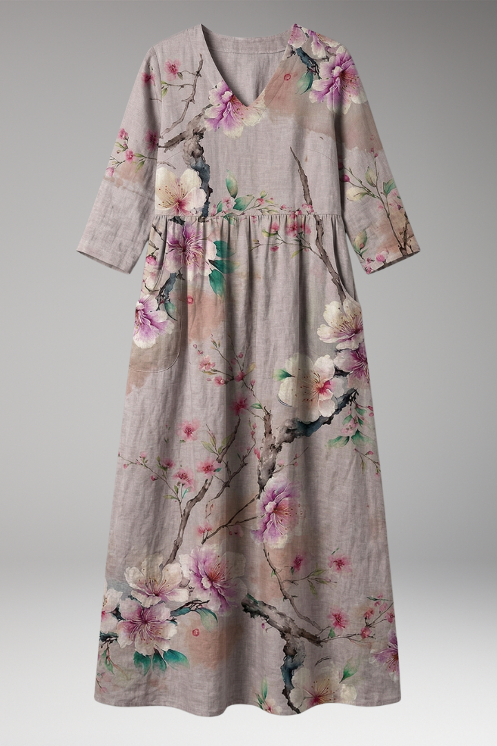 Women's Summer Maxi Dress with V-Neck and Floral Pattern