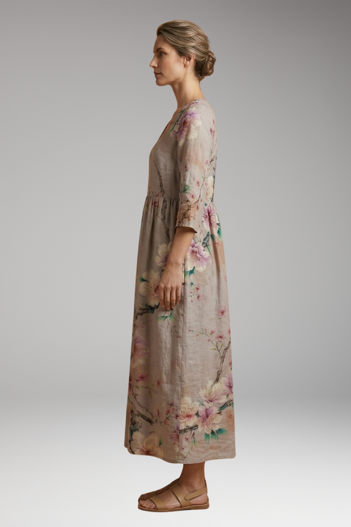 Women's Summer Maxi Dress with V-Neck and Floral Pattern