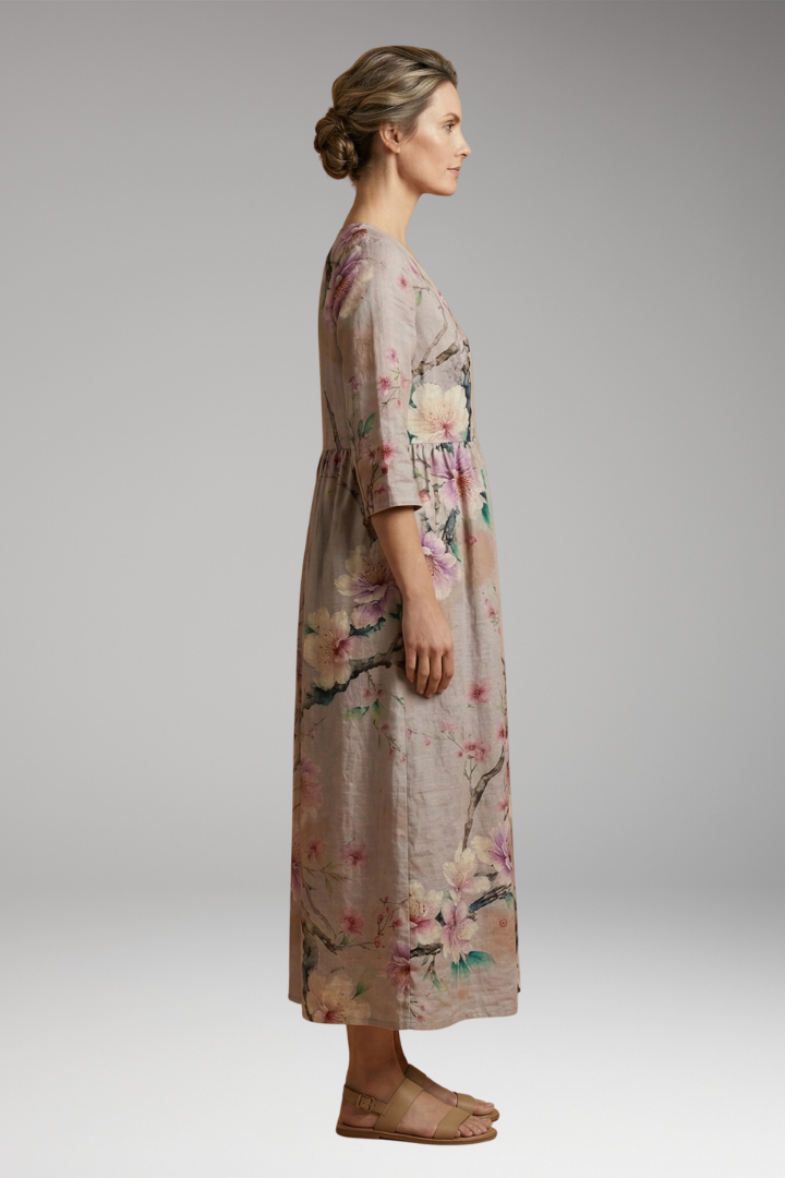 Women's Summer Maxi Dress with V-Neck and Floral Pattern