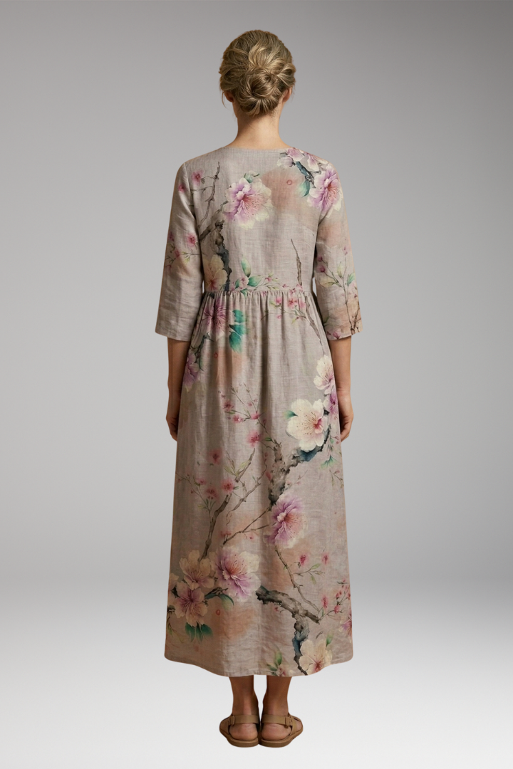 Women's Summer Maxi Dress with V-Neck and Floral Pattern