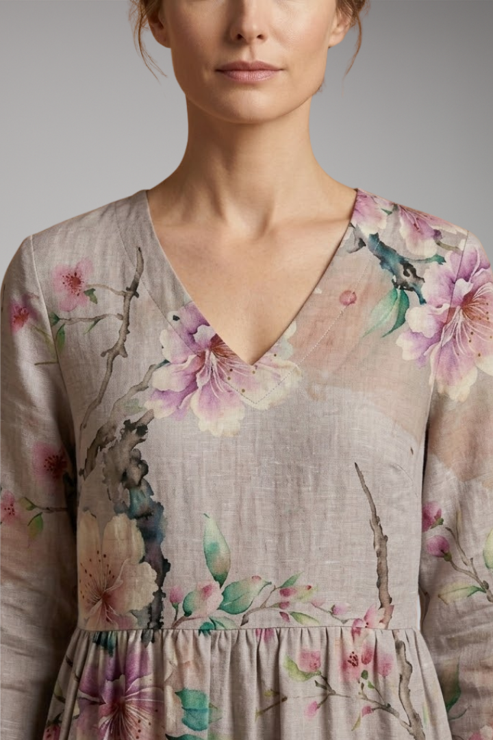 Women's Summer Maxi Dress with V-Neck and Floral Pattern
