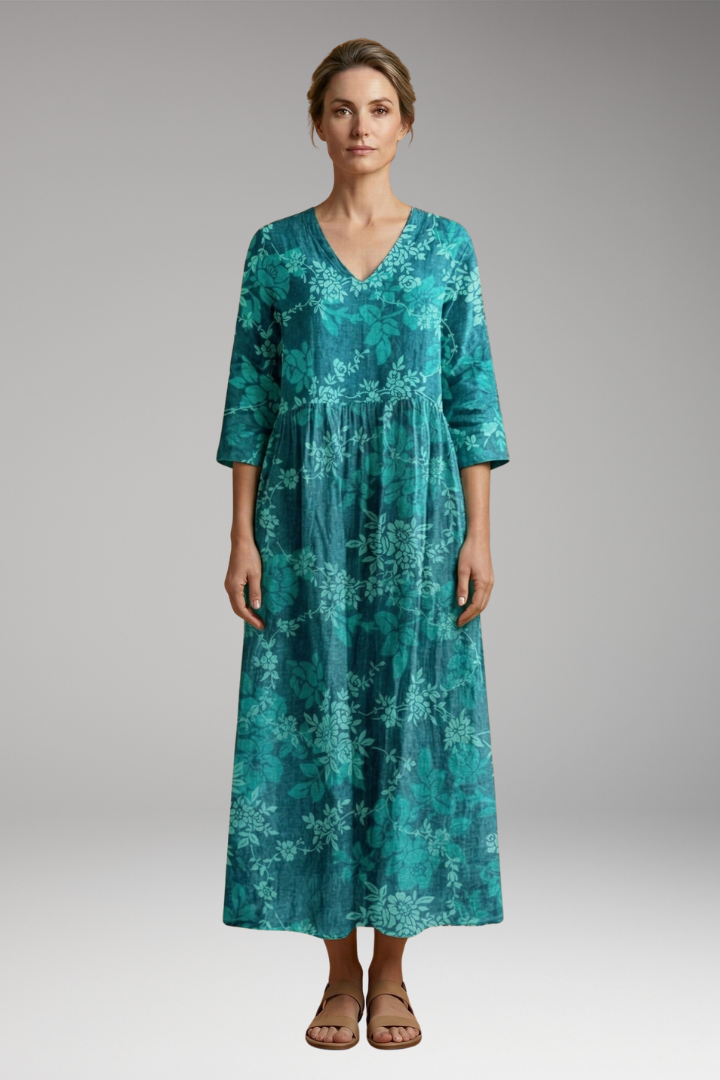 Women's Summer Maxi Dress with V-Neck and Floral Pattern