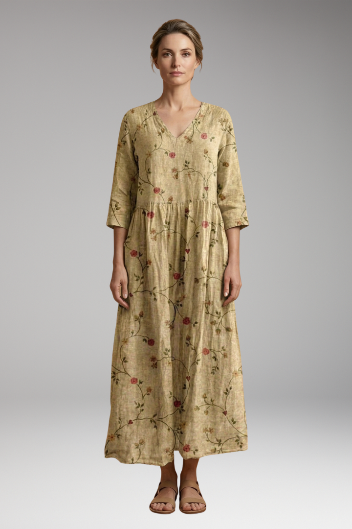 Women's Summer Maxi Dress with V-Neck and Floral Pattern