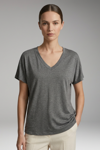 Women's Summer T-Shirt with V-Neck and Loose Fit