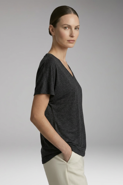 Women's Summer T-Shirt with V-Neck and Loose Fit