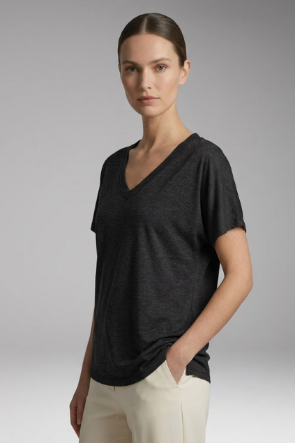 Women's Summer T-Shirt with V-Neck and Loose Fit