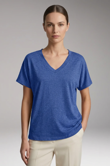 Women's Summer T-Shirt with V-Neck and Loose Fit