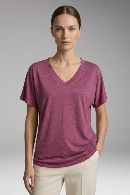 Women's Summer T-Shirt with V-Neck and Loose Fit