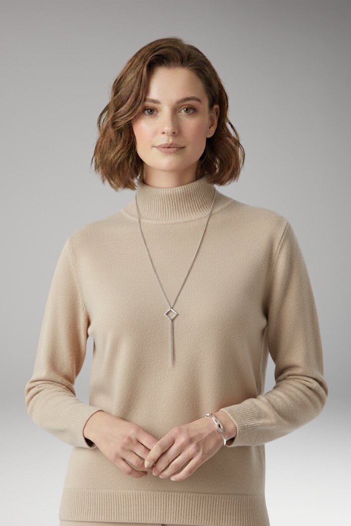Women's Sweater with High Neck and Knitted Surface