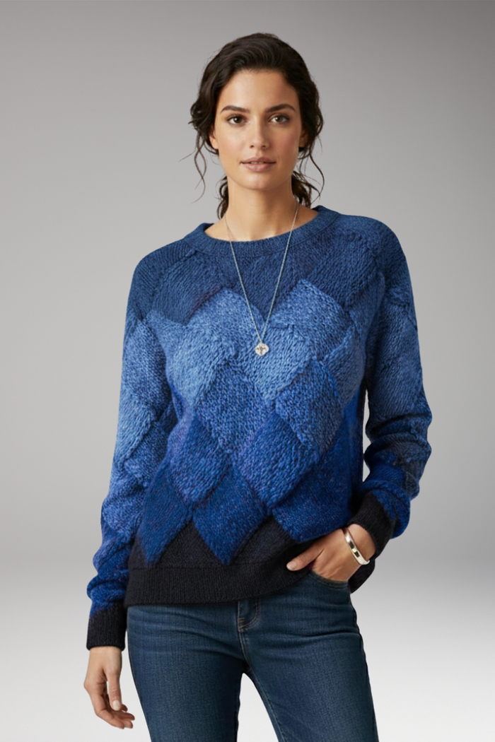 Women's Sweater with Round Neck and Textured Pattern