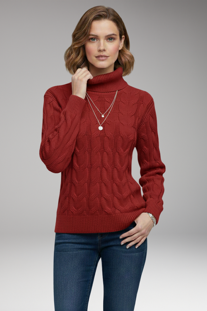 Women's Sweater with Turtleneck and Cable Texture