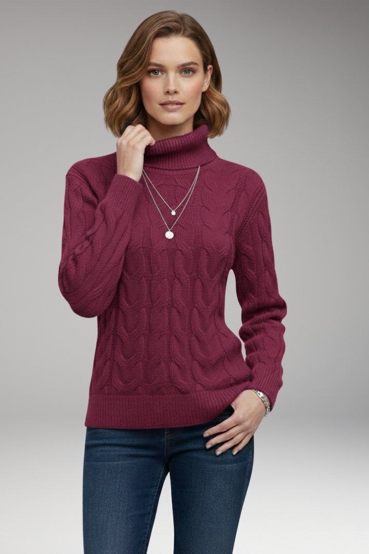 Women's Sweater with Turtleneck and Cable Texture