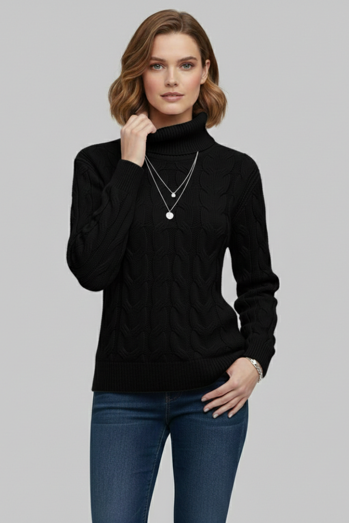 Women's Sweater with Turtleneck and Cable Texture