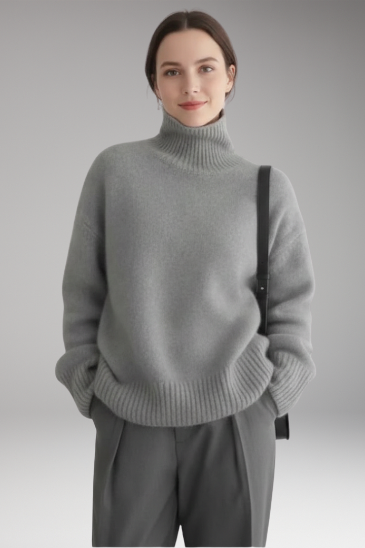 Women's Sweater with Turtleneck and Ribbed Trim