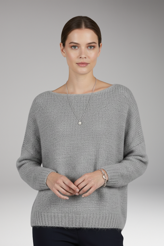 Women's Sweater with Wide Neckline and Textured Surface