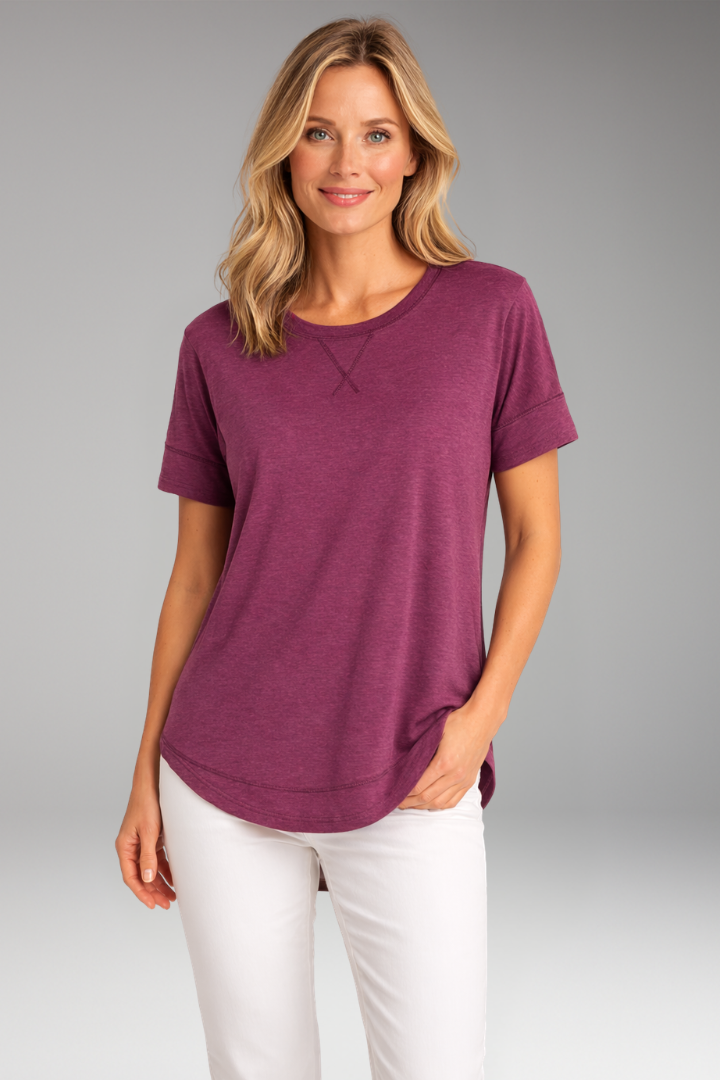 Women's T Shirt with Curved Hem and Short Sleeves