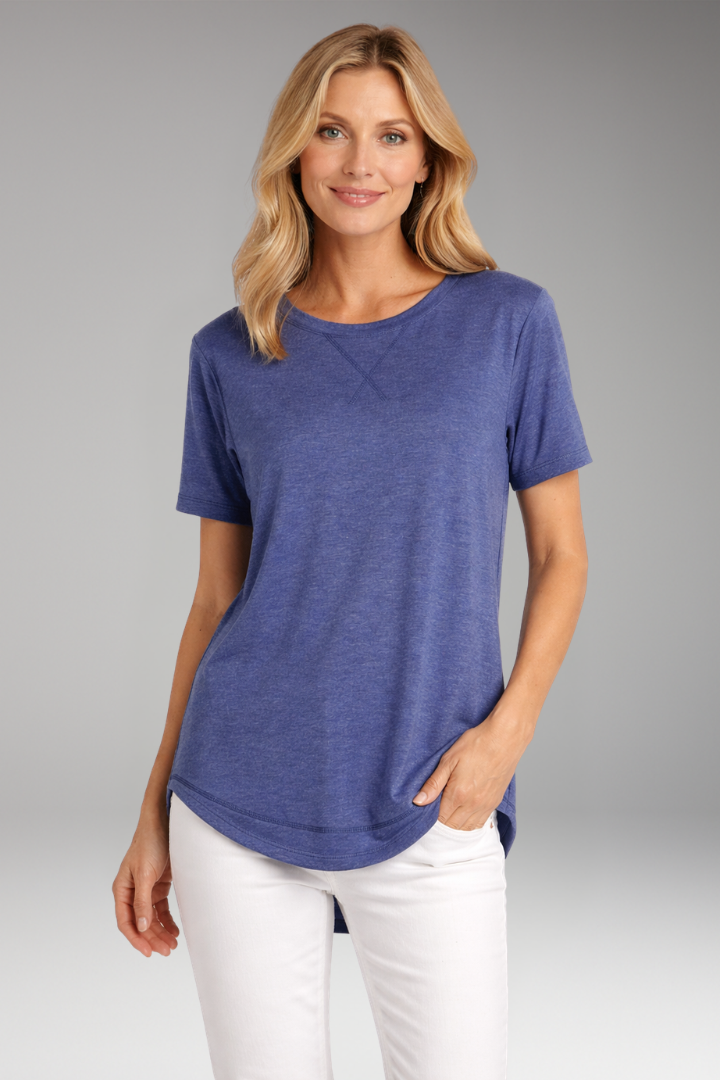 Women's T Shirt with Curved Hem and Short Sleeves