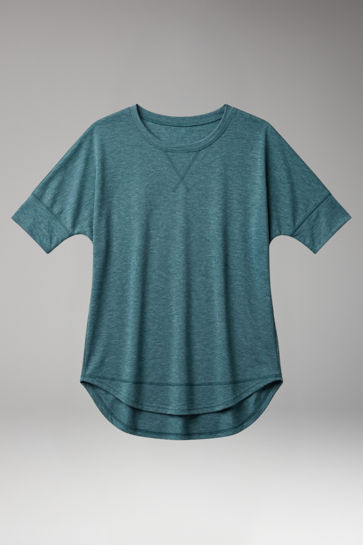 Women's T Shirt with Curved Hem and Short Sleeves
