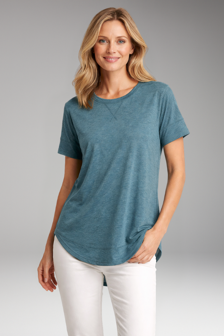 Women's T Shirt with Curved Hem and Short Sleeves