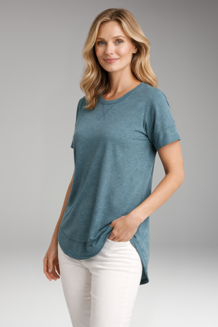 Women's T Shirt with Curved Hem and Short Sleeves